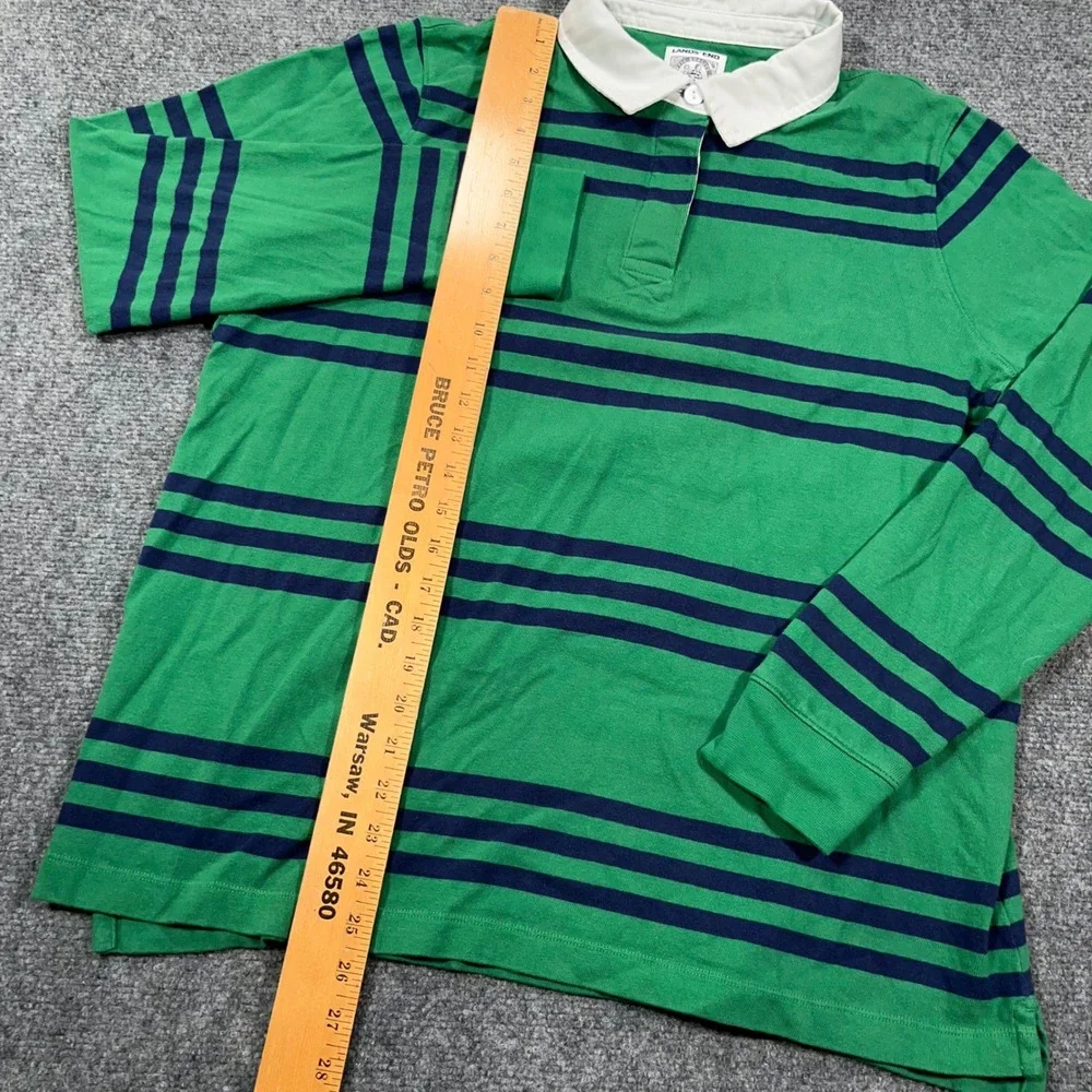 Lands' End Striped‎ Rugby Shirt Boys L 14-16 Long Sleeve Cotton Green Preppy